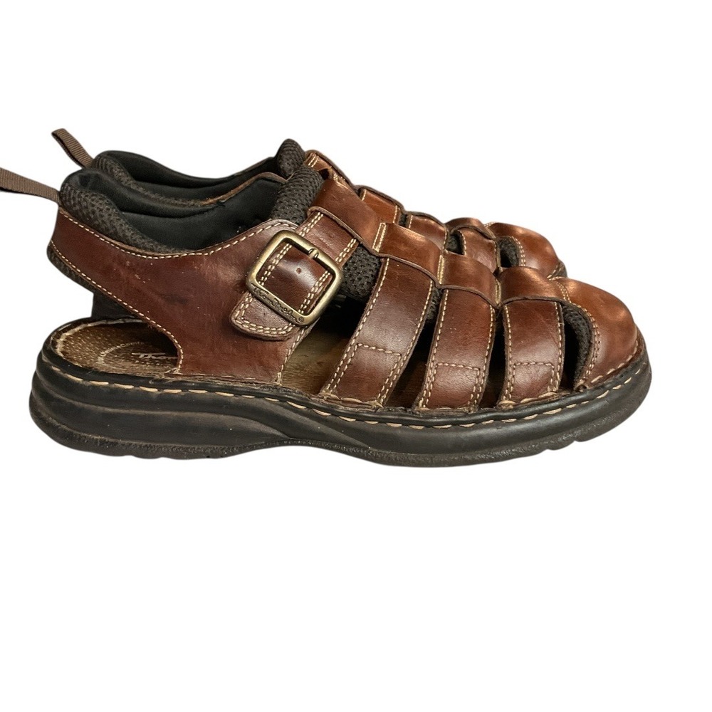 Thom McAn Men's Brown Leather Buckle Classic Fisherman Chunky Sandals‎ Size 10